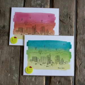 8x10 Boise Skyline Letterpress   Water Color Wash art print,  eco friendly