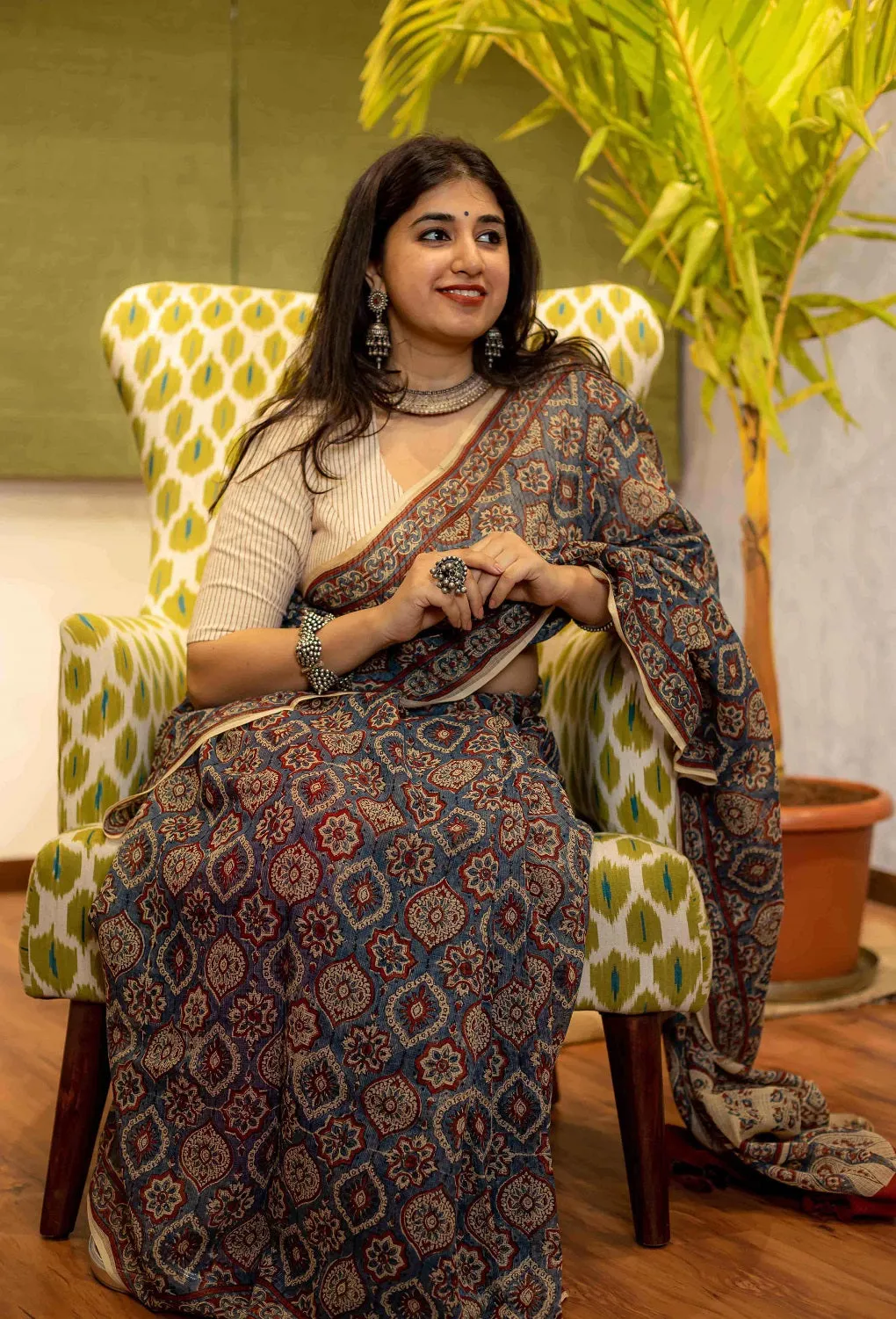 Ajrakh Natural Dyed Kota Doria Saree