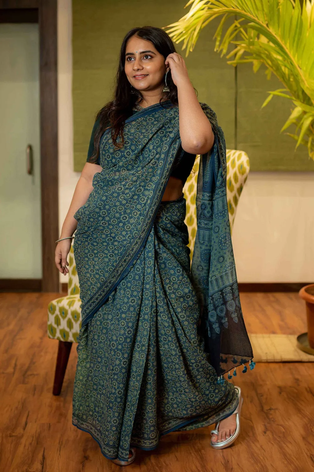 Ajrakh Natural Dyed Kota Doria Saree