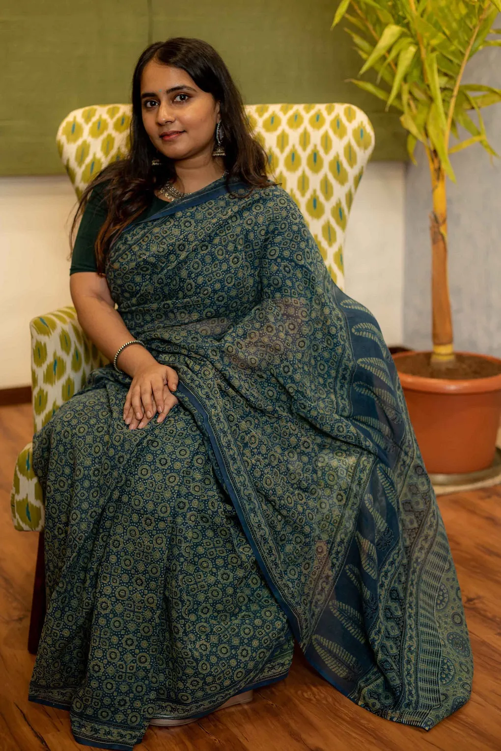 Ajrakh Natural Dyed Kota Doria Saree