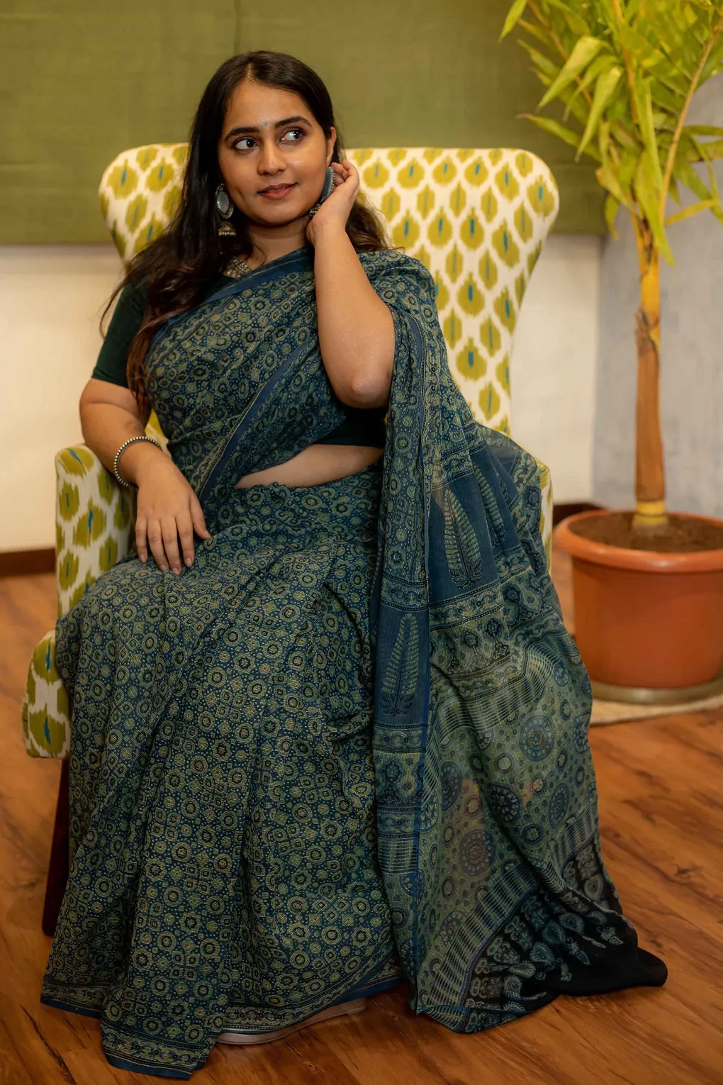 Ajrakh Natural Dyed Kota Doria Saree