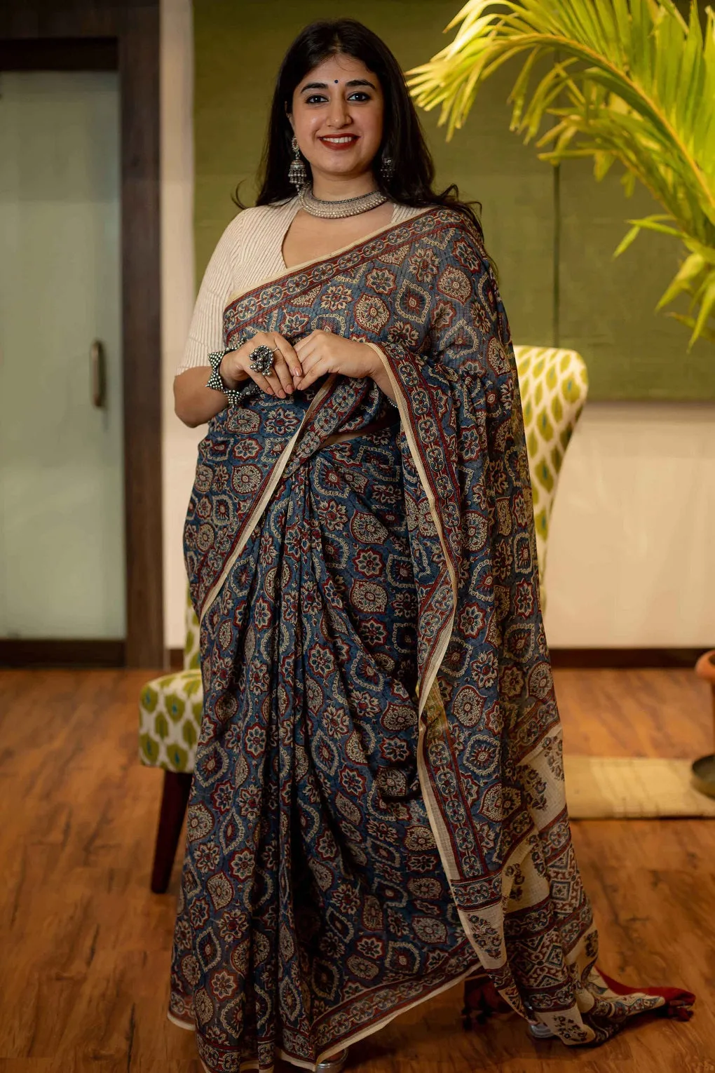Ajrakh Natural Dyed Kota Doria Saree