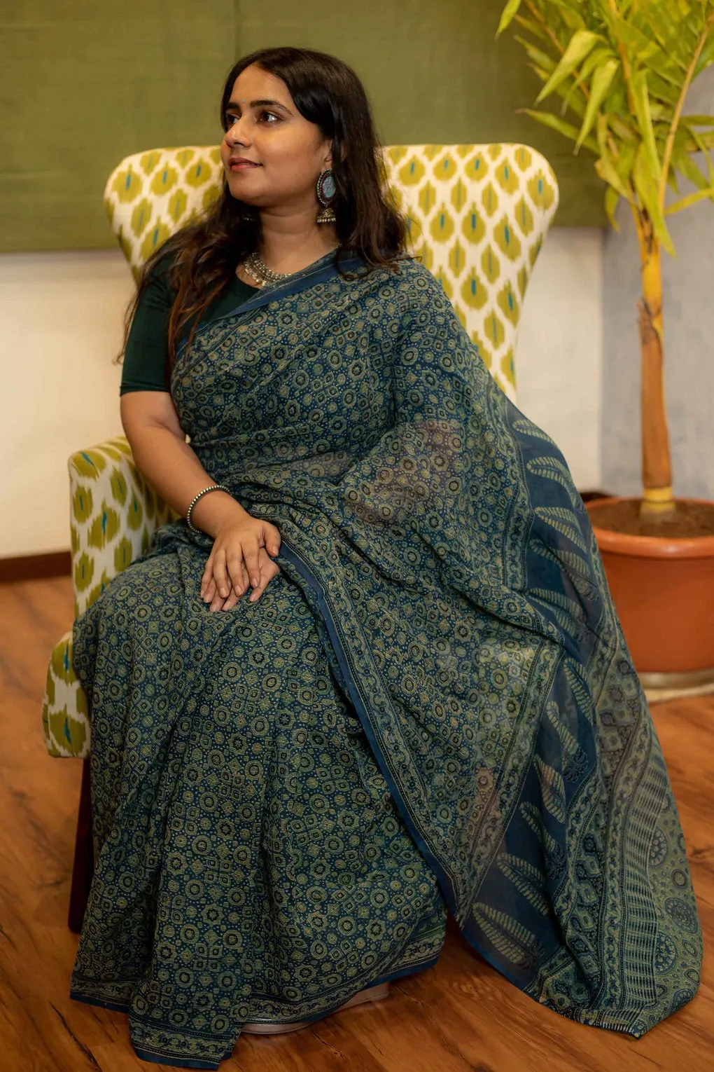 Ajrakh Natural Dyed Kota Doria Saree