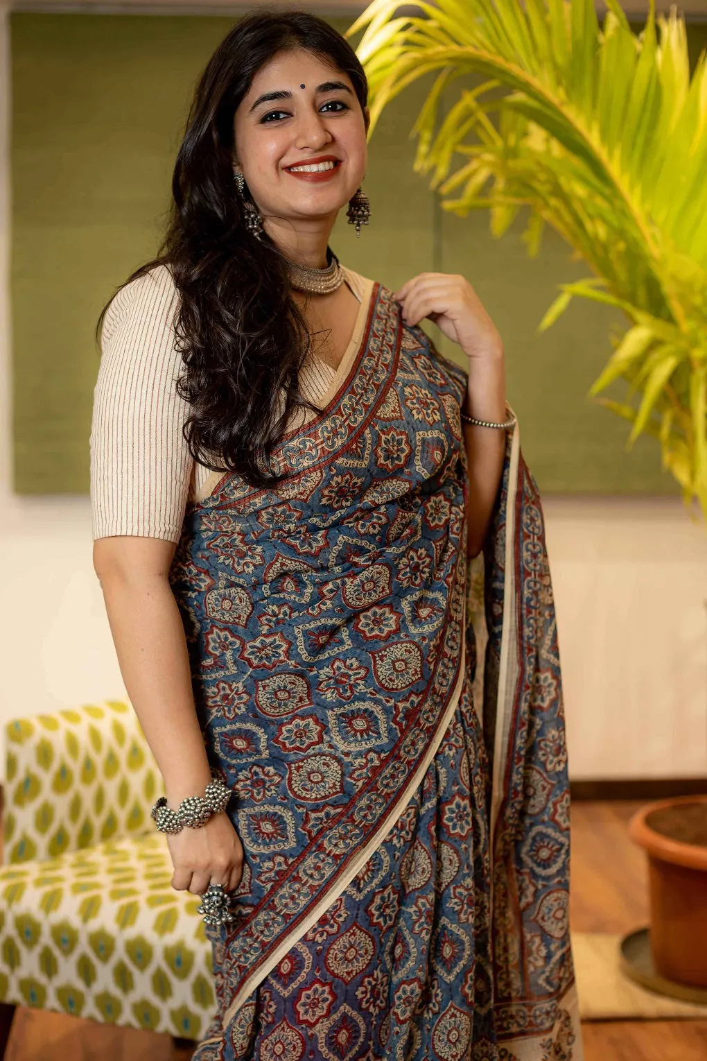 Ajrakh Natural Dyed Kota Doria Saree