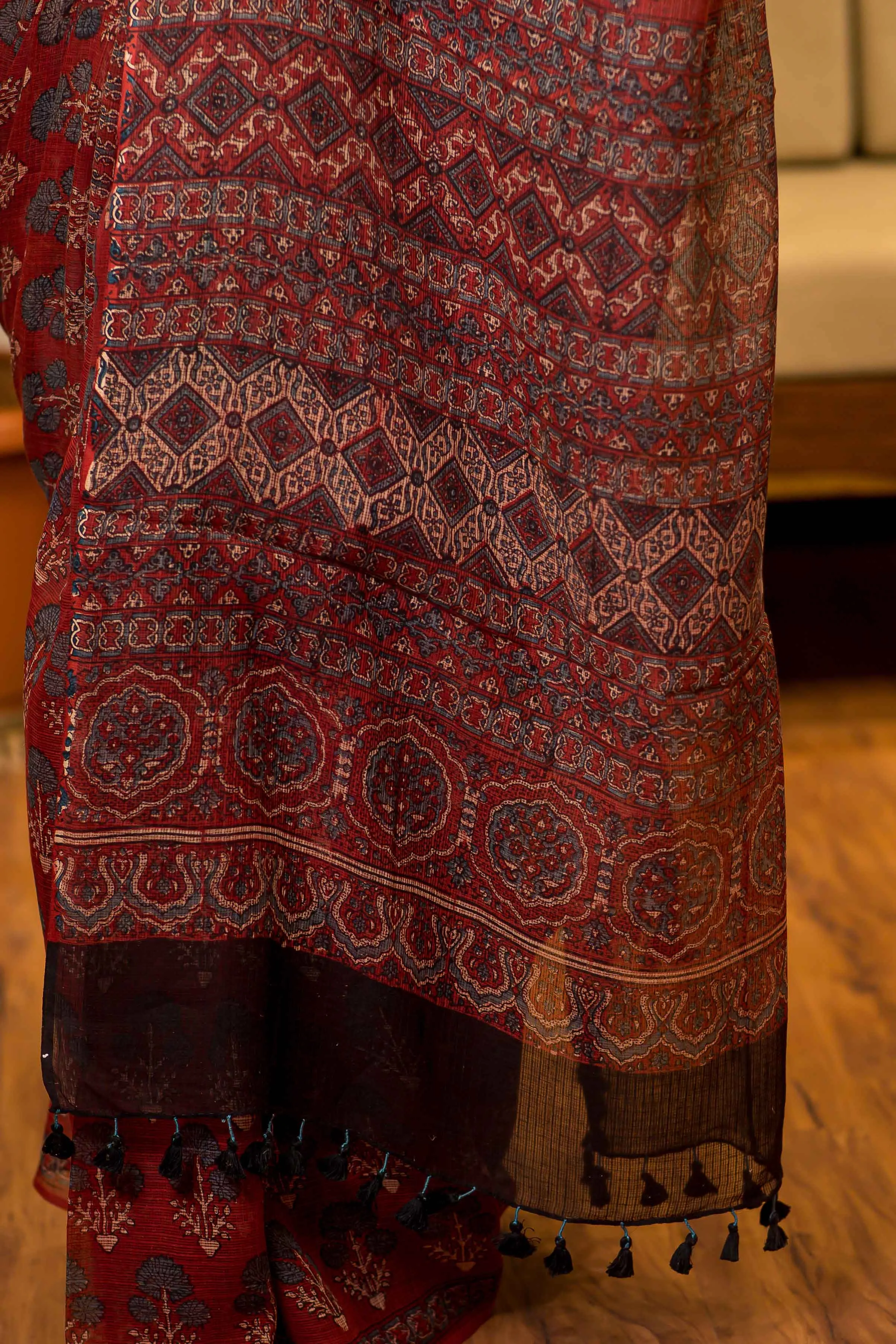 Ajrakh Natural Dyed Kota Doria Saree