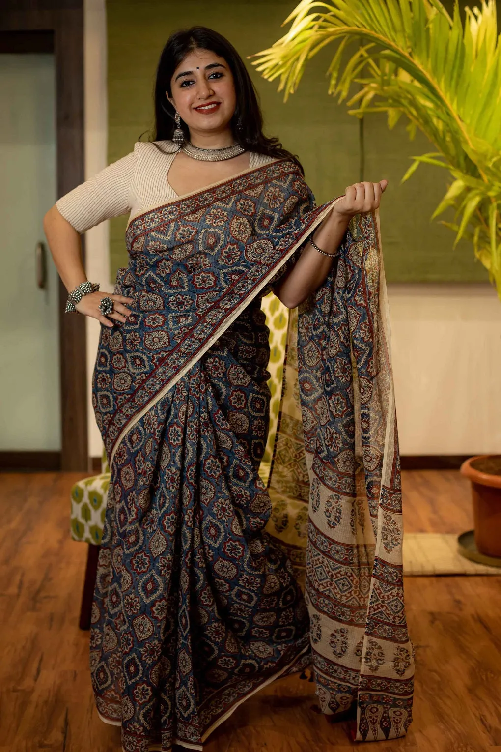 Ajrakh Natural Dyed Kota Doria Saree