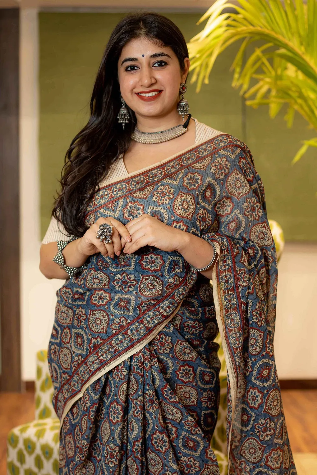 Ajrakh Natural Dyed Kota Doria Saree