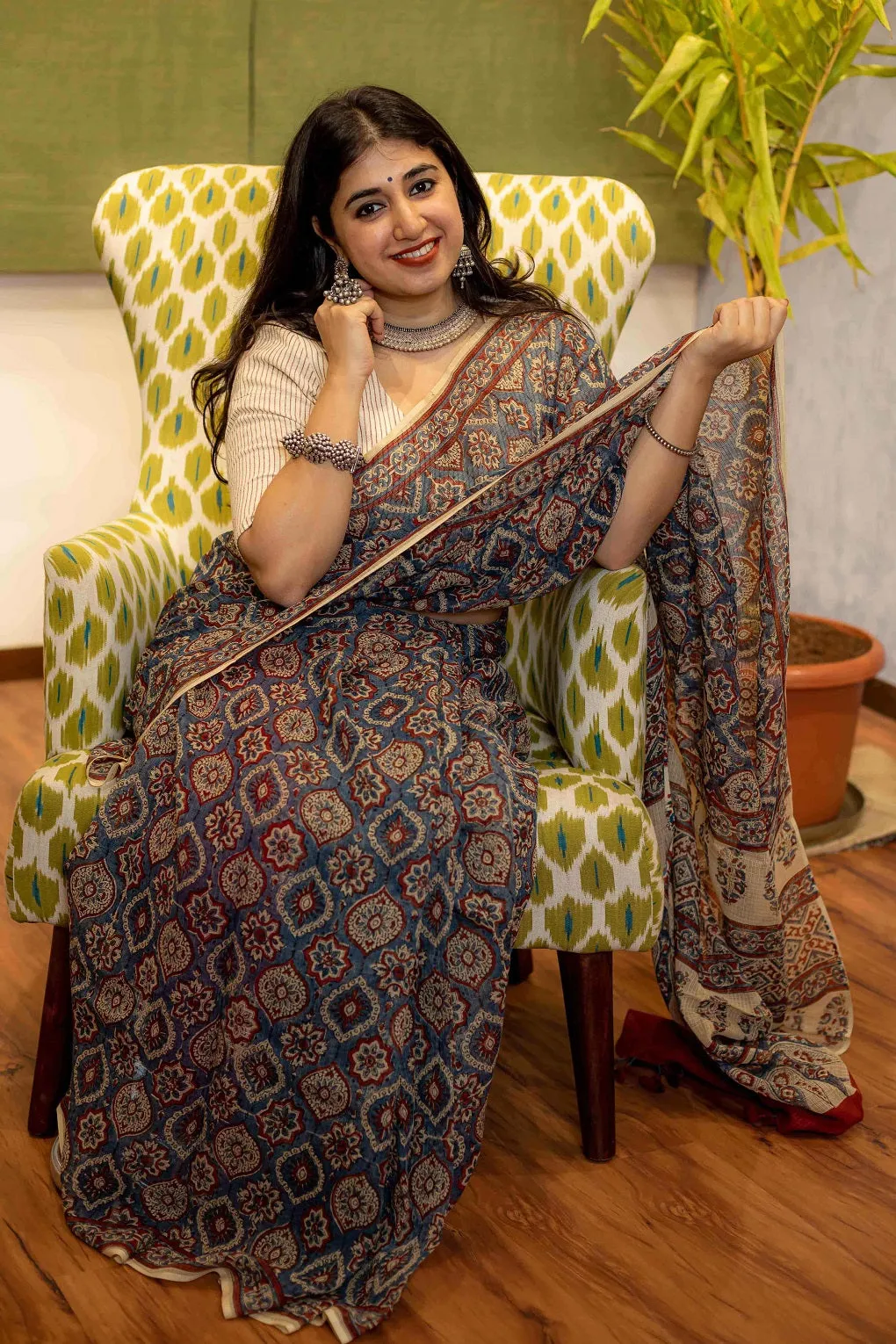 Ajrakh Natural Dyed Kota Doria Saree