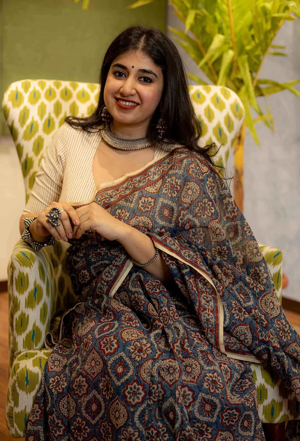 Ajrakh Natural Dyed Kota Doria Saree