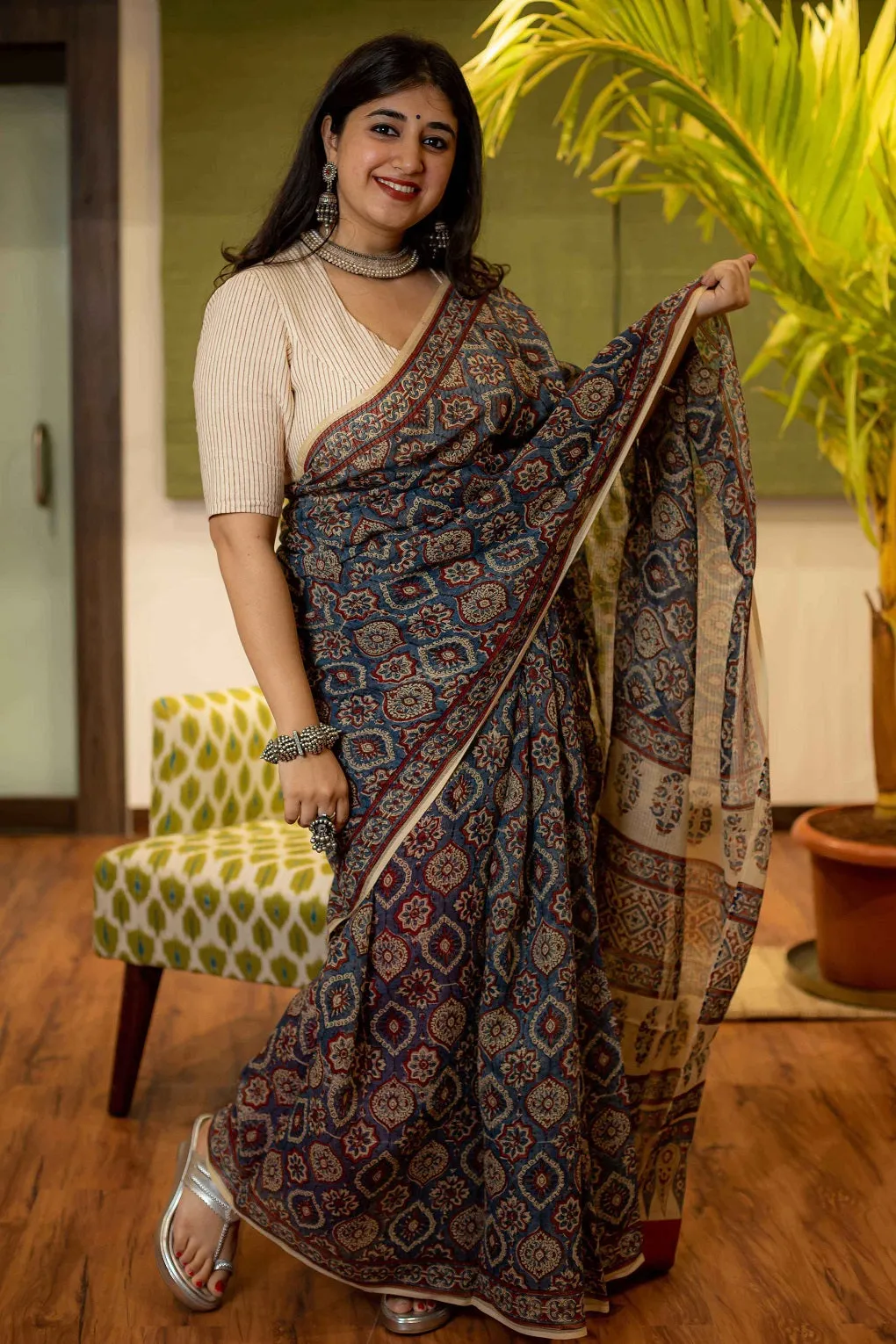 Ajrakh Natural Dyed Kota Doria Saree