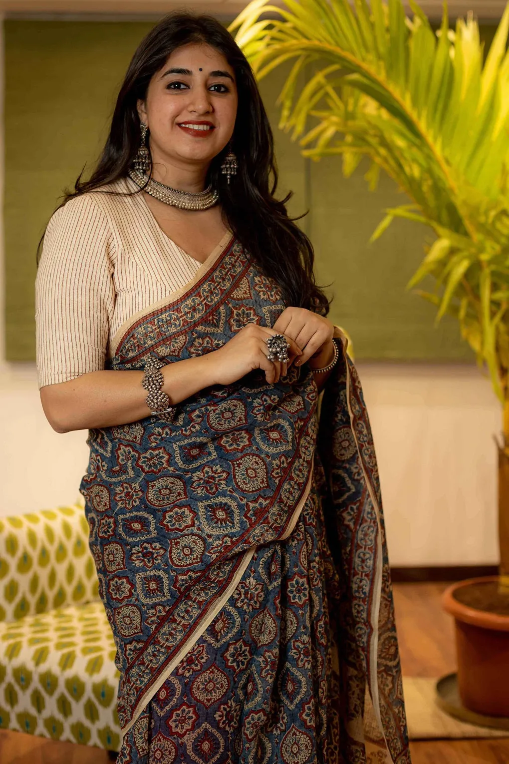 Ajrakh Natural Dyed Kota Doria Saree