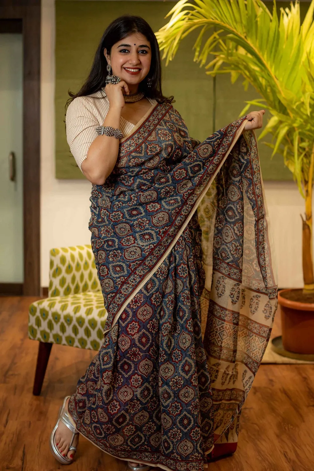 Ajrakh Natural Dyed Kota Doria Saree