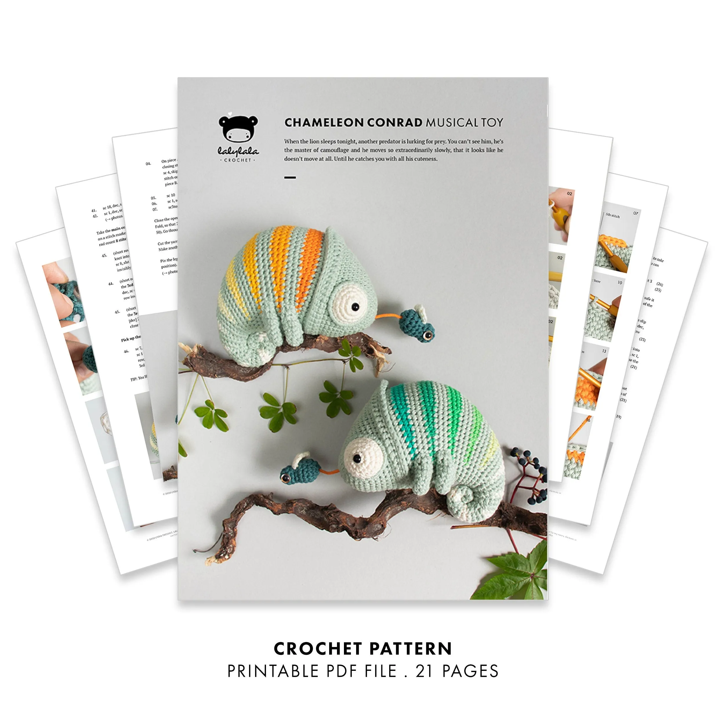 Crochet Pattern . Chameleon Conrad . Musical Toy