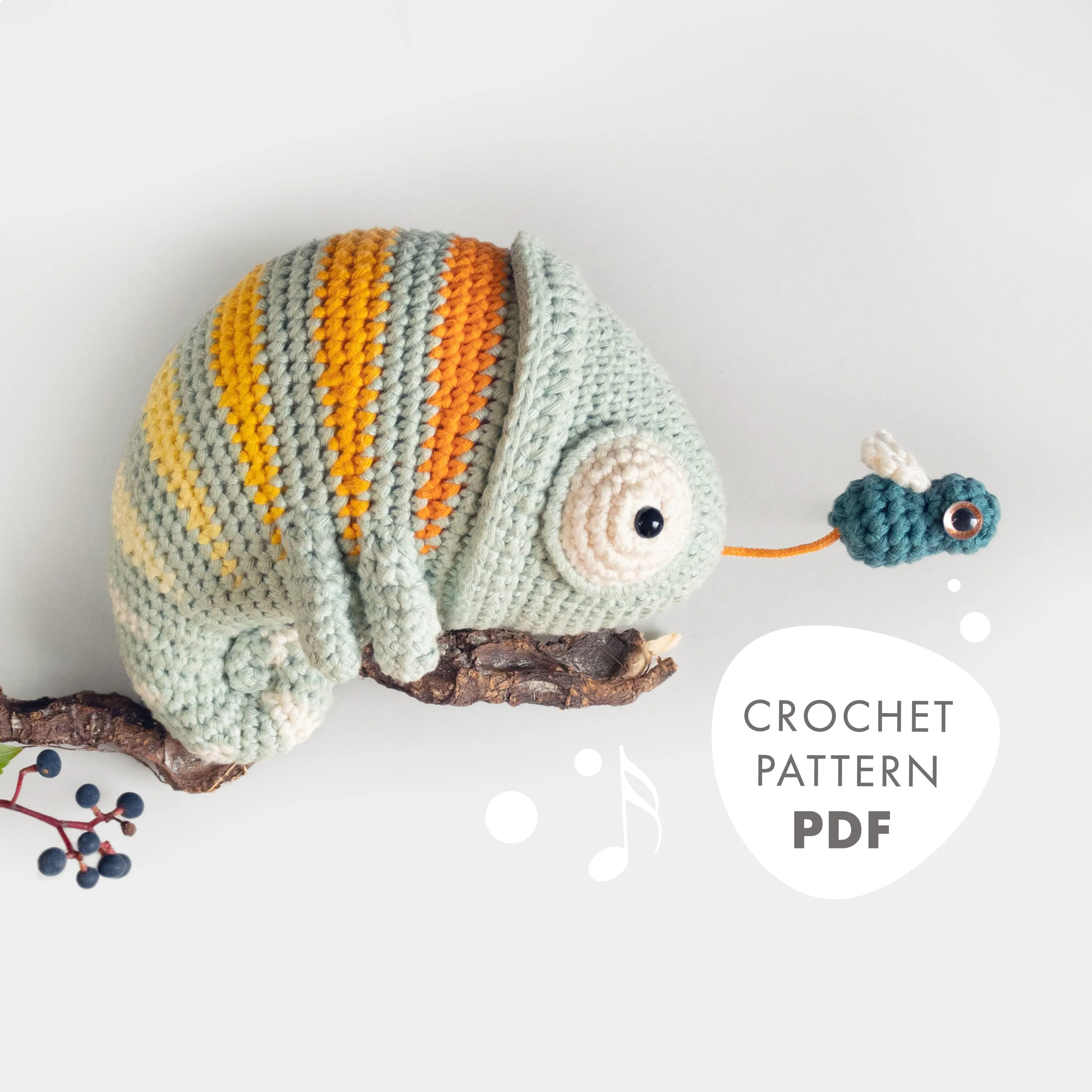 Crochet Pattern . Chameleon Conrad . Musical Toy