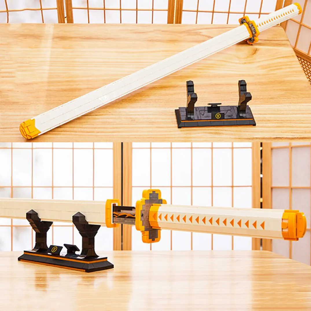 Demon Slayer Zenitsu Lightning Katana Sword Building Blocks with Stand