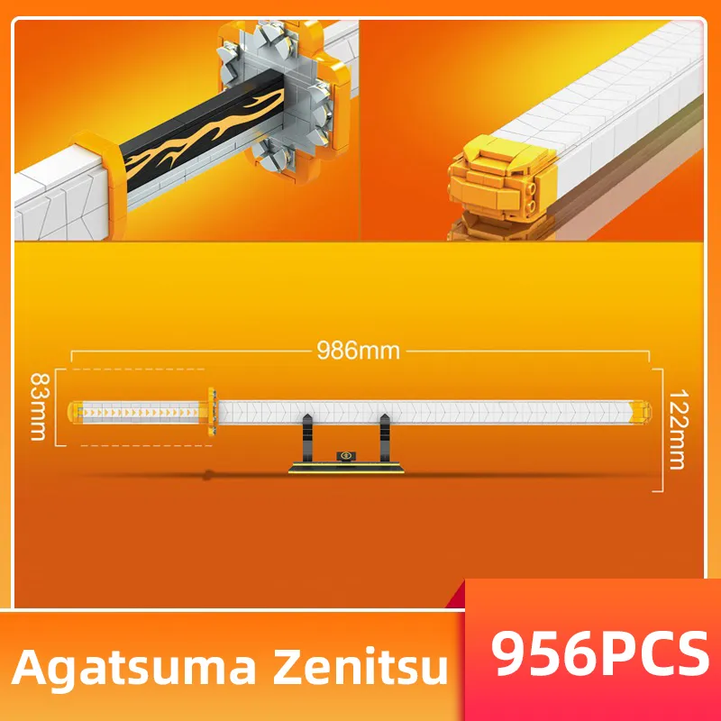 Demon Slayer Zenitsu Lightning Katana Sword Building Blocks with Stand
