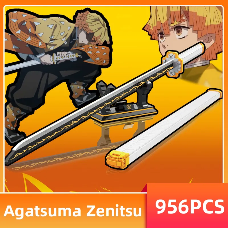 Demon Slayer Zenitsu Lightning Katana Sword Building Blocks with Stand