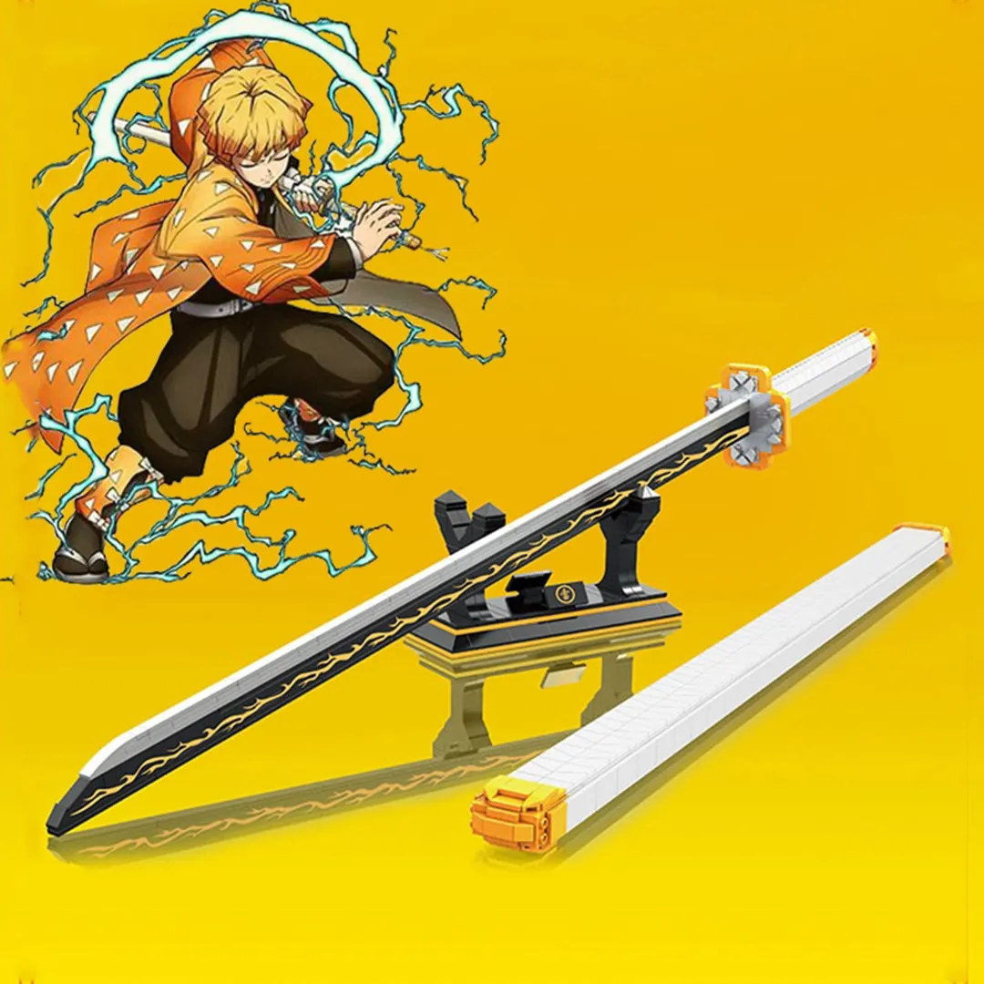 Demon Slayer Zenitsu Lightning Katana Sword Building Blocks with Stand