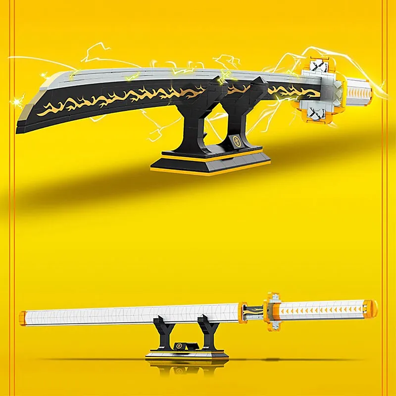 Demon Slayer Zenitsu Lightning Katana Sword Building Blocks with Stand