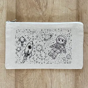 Diy Colouring Pouch | Little Astronaut | Cotton Canvas | Off White