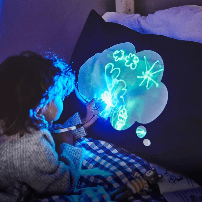 Doodle Dream Cloud Glow In The Dark Navy Pillow Case