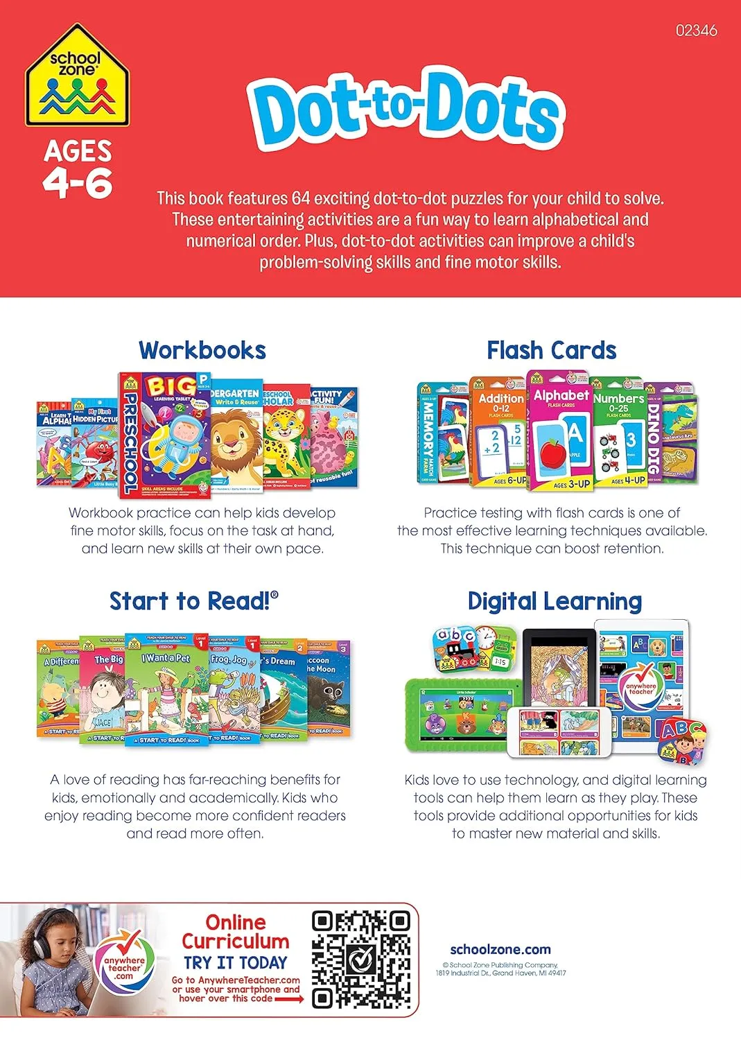Dot-to-Dots Workbook - Ages 4 to 6, Preschool, Kindergarten, Connect the Dots, Alphabetical Order, ABCs, Numerical Order, and More