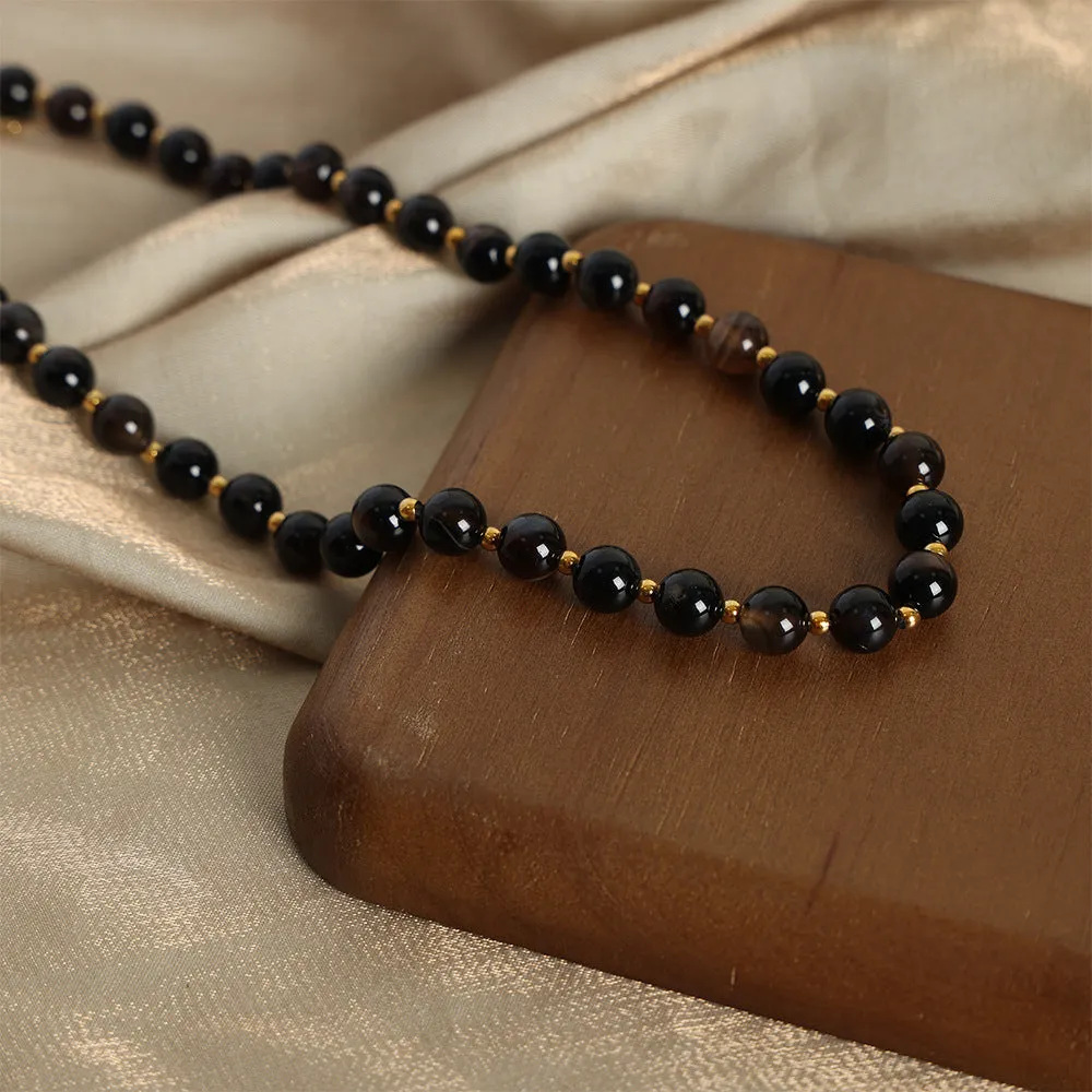 Exquisite Handcrafted Black Agate Necklace with Elegant OT Buckle