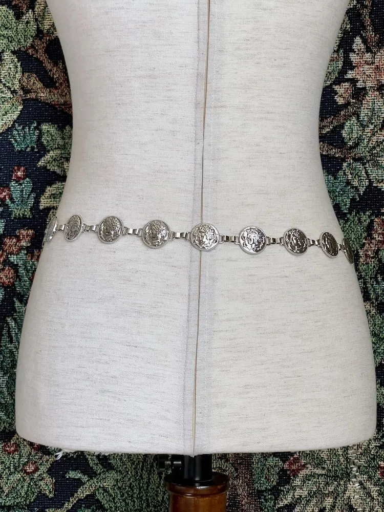 Historically Inspired Renaissance and Medieval Classical Cameo Coin Belt in Silver