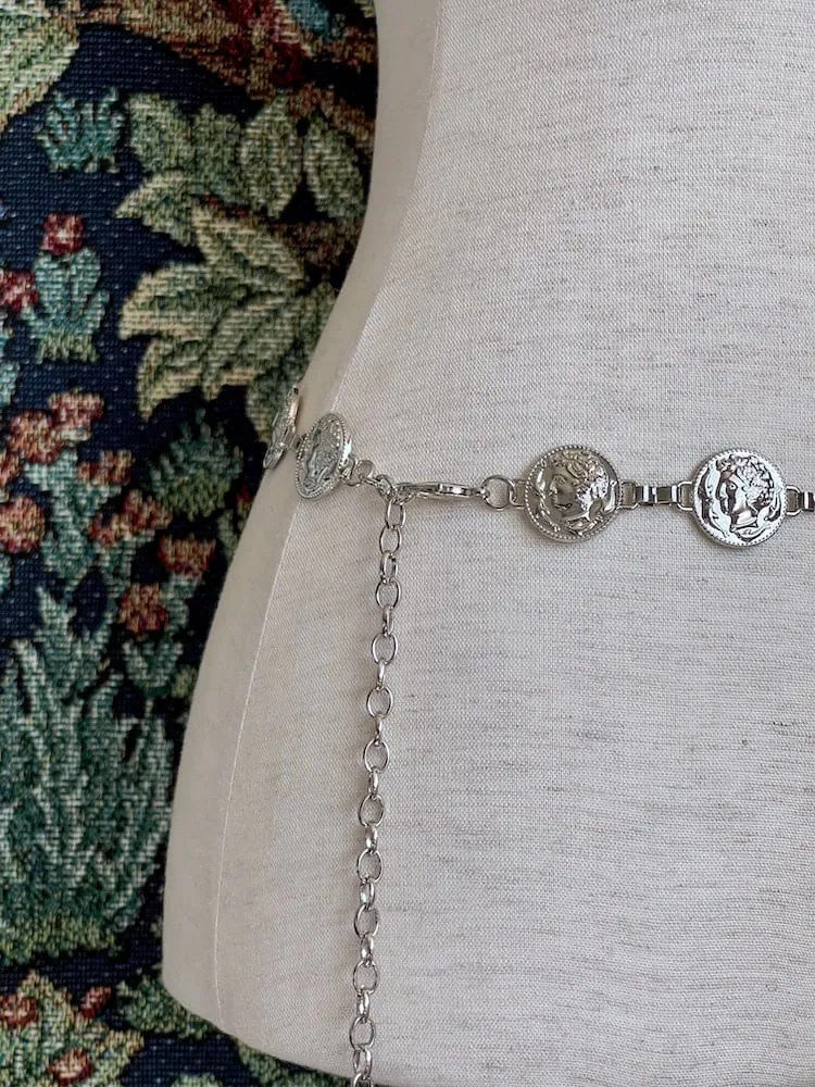 Historically Inspired Renaissance and Medieval Classical Cameo Coin Belt in Silver
