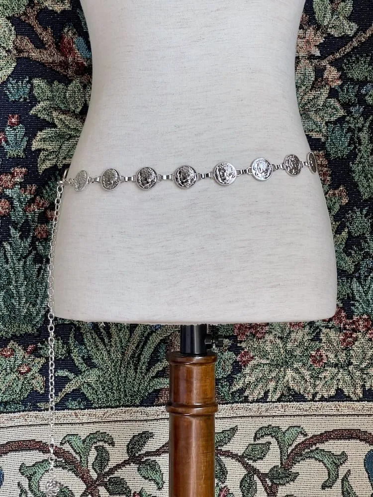 Historically Inspired Renaissance and Medieval Classical Cameo Coin Belt in Silver