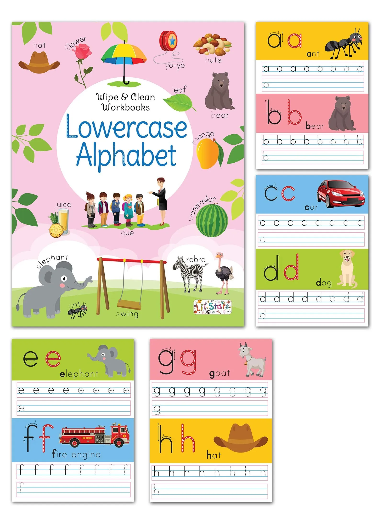 Pegasus Reusable Washable Wipe & Clean Books with Free Pens Set of 6 for Kids (Animal & Birds, Lowercase Alphabet, Numbers 1-10, Things that Move, Tracing & Pen Control and Uppercase Alphabet)