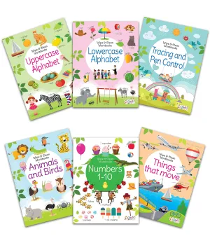 Pegasus Reusable Washable Wipe & Clean Books with Free Pens Set of 6 for Kids (Animal & Birds, Lowercase Alphabet, Numbers 1-10, Things that Move, Tracing & Pen Control and Uppercase Alphabet)