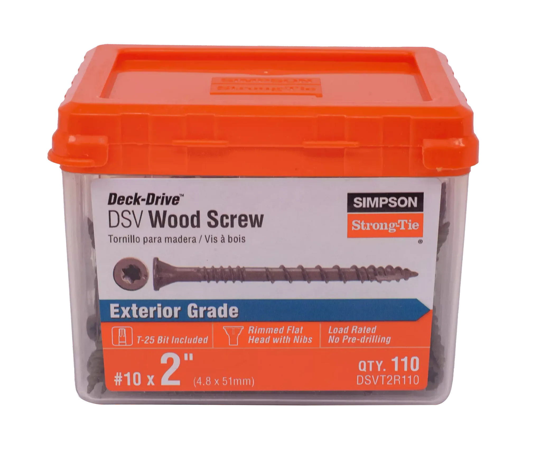 Simpson DSVT2R110 Deck-Drive DSV WOOD Screw — #10 x 2 in. T25, Flat Head, Quik Guard, Tan (110-Qty)