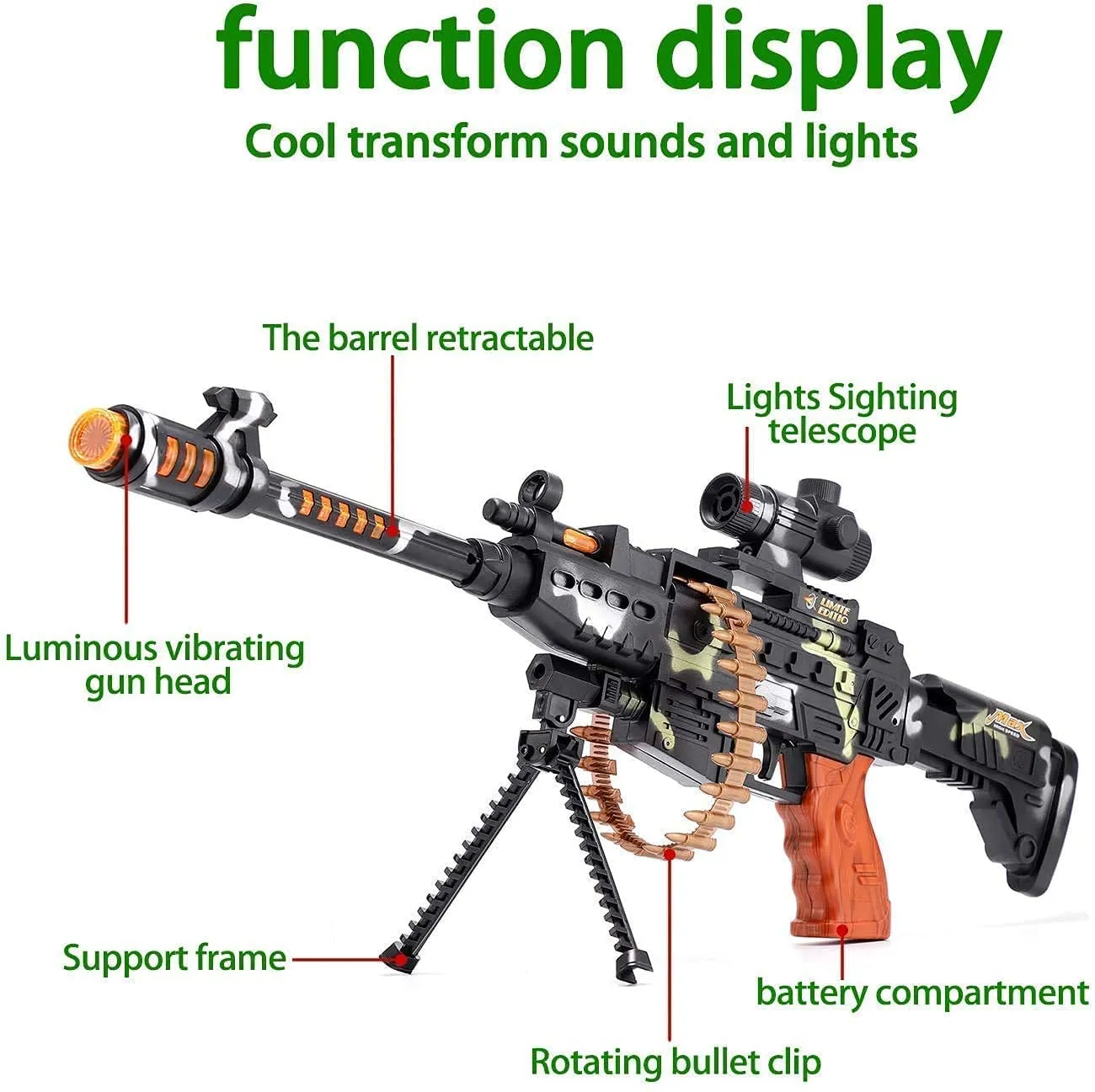 Superior Light-up Military Mission Moving Bullets Gun